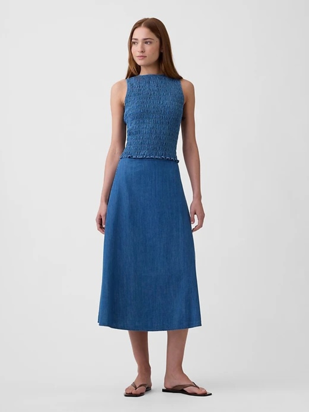 Blue Smocked Knit Tank Top - Women